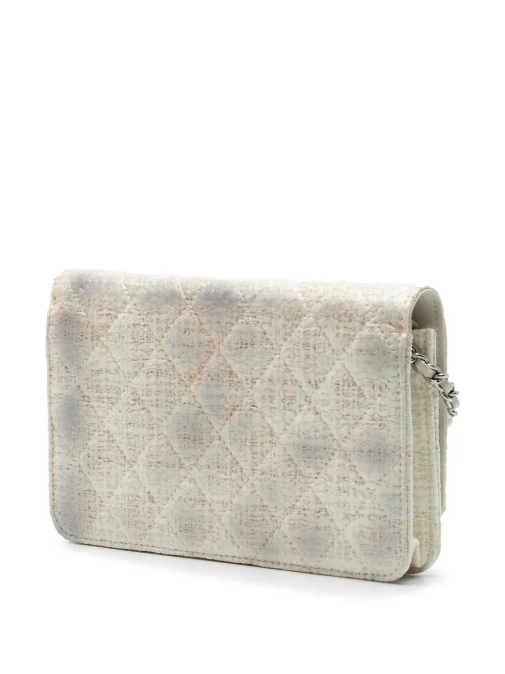 Chanel Pre-owned 2012-2013 CC Coated Tweed Wallet on Chain Crossbody Bag in Brown, view 3