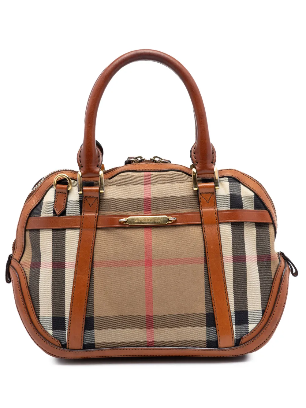 Burberry Pre-Owned 2000-2017 Small Leather Trimmed House Check Canvas Bridle Orchard satchel - Marrone