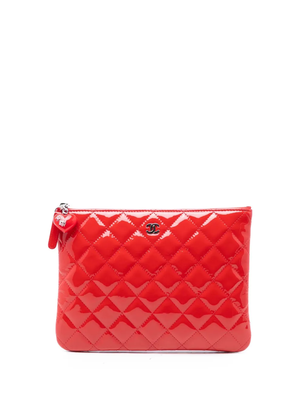 CHANEL Pre-Owned 2014-2015 Small Quilted Patent Valentine Hearts O Case clutch bag - Rosso