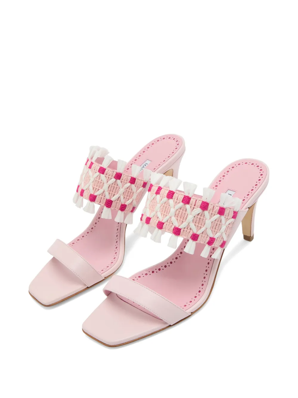 Manolo Blahnik Efeso fringed woven-strap sandals Roze