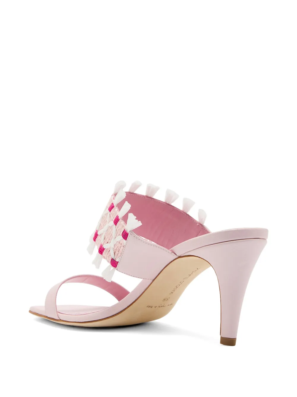 Manolo Blahnik Efeso fringed woven-strap sandals Roze