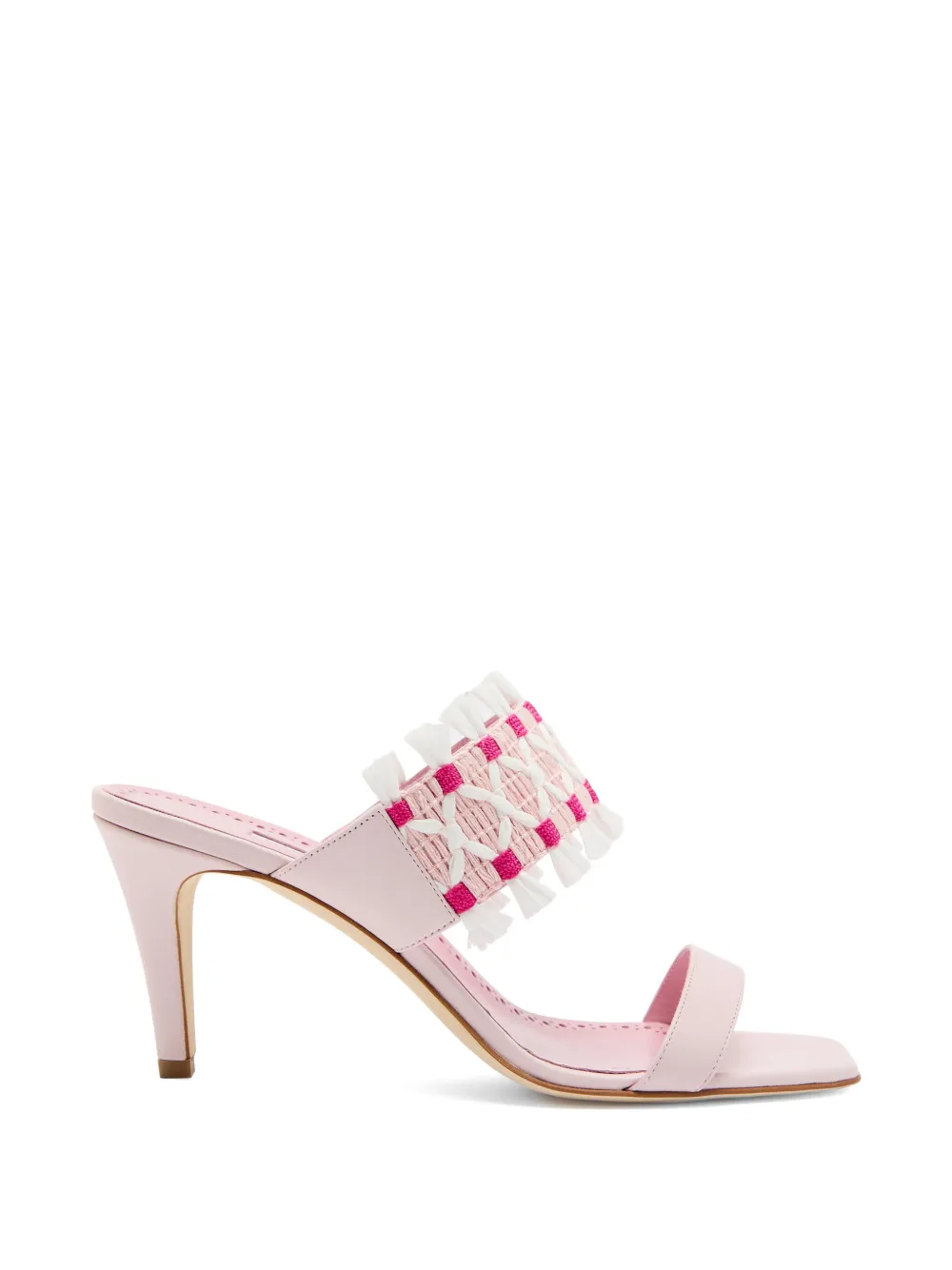 Manolo Blahnik Efeso fringed woven-strap sandals Roze