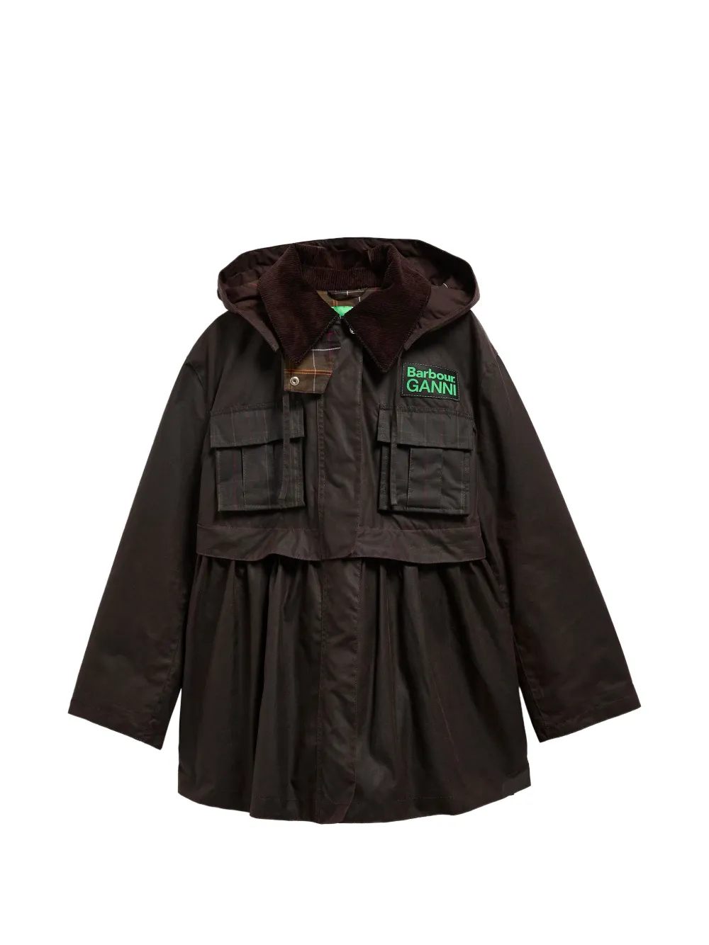 GANNI corduroy-collar hooded coat - Marrone