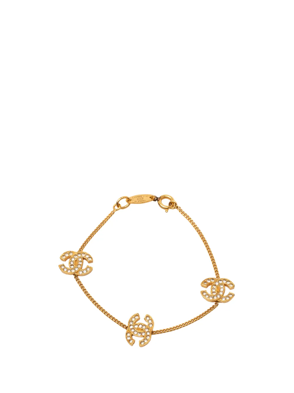 CHANEL Pre-Owned 1982 CC Gold Plated Strass Chain Bracelet costume bracelet - Oro