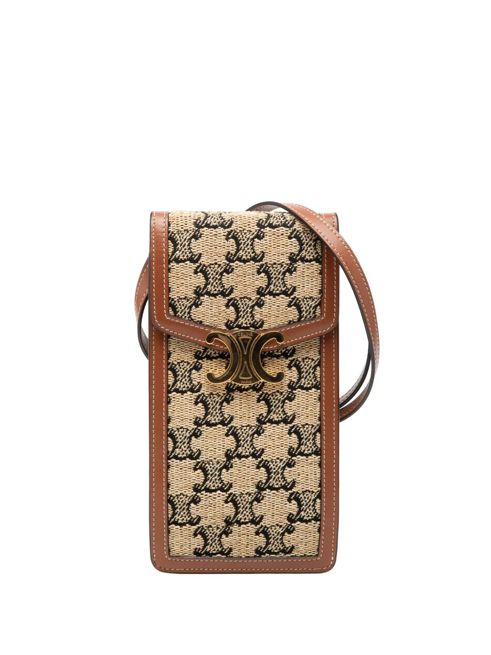 Celine Pre-Owned 2022 Triomphe Textile Triomphe Phone Pouch Flap crossbody bag - Nude