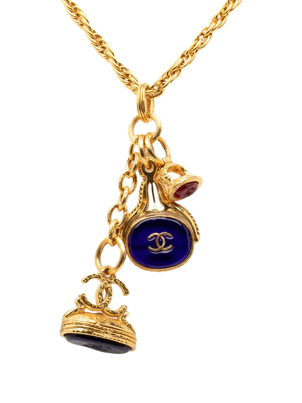 CHANEL Pre-Owned 2000-2026 CC Gold Plated Gripoix Glass Triple Pendant Necklace costume necklace - Oro