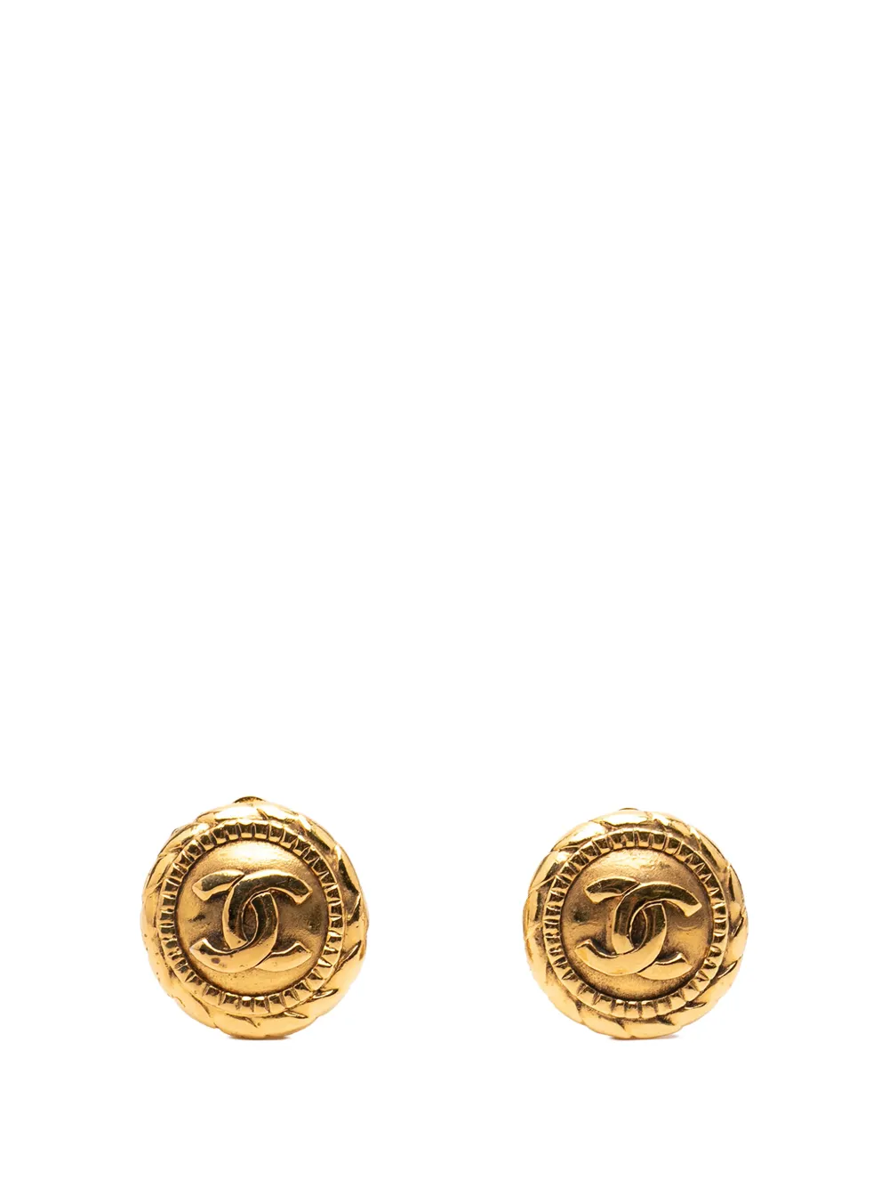 CHANEL Pre-Owned 1970-1980 Gold Plated CC Round Clip On Earrings costume earrings - Oro
