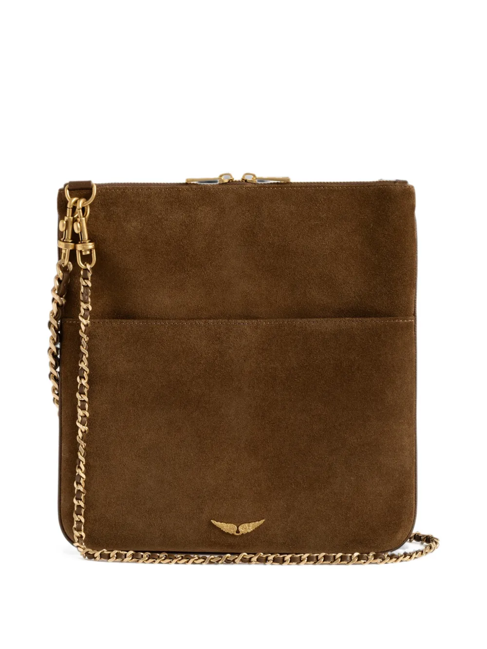 Zadig&Voltaire Rock suede 26 eyelets clutch Bruin