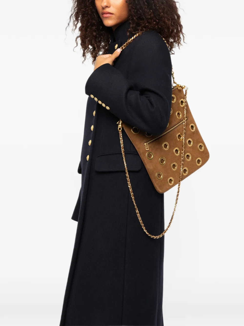 Zadig&Voltaire Rock suede 26 eyelets clutch Bruin