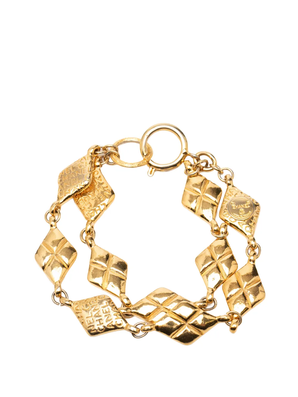 CHANEL Pre-Owned 20th Century Gold Plated Quilted Diamond Shape Double Chain Bracelet costume bracelet - Oro