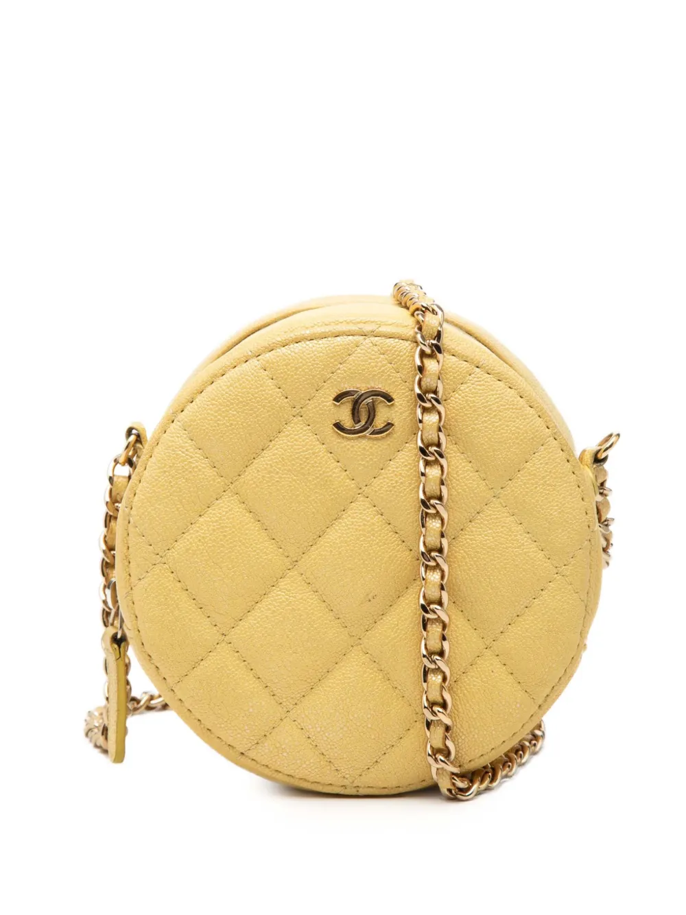 CHANEL Pre-Owned 2019 CC Quilted Caviar Round Clutch With Chain crossbody bag - Giallo
