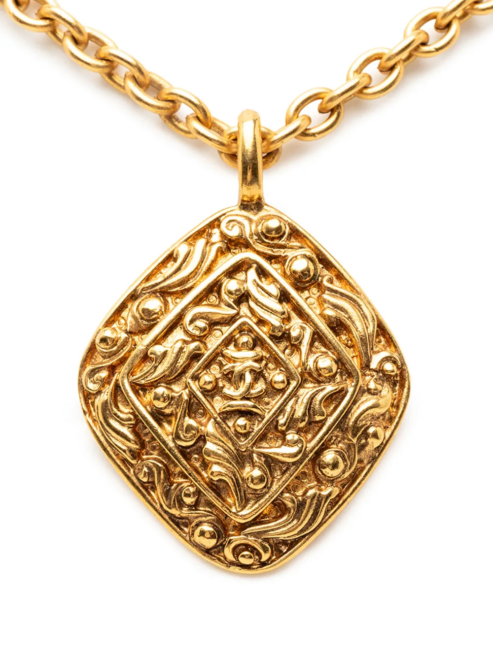 CHANEL Pre-Owned 1970-1980 CC Gold Plated Rhombus Medallion Pendant Necklace costume necklace - Oro