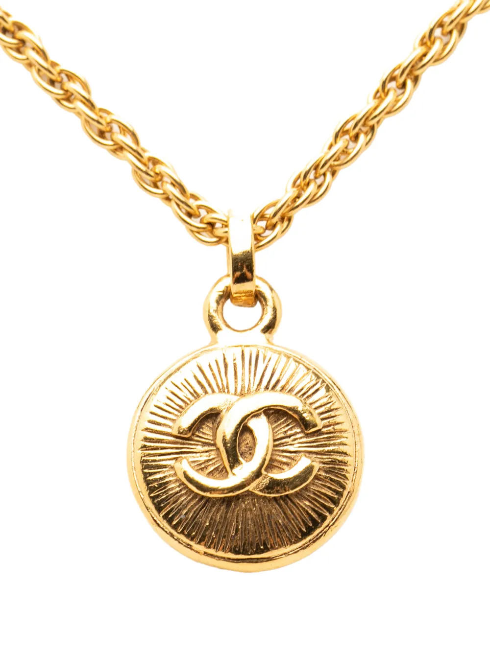 CHANEL Pre-Owned 1970-1980 CC Gold Plated Sunburst Pendant Necklace costume necklace - Oro