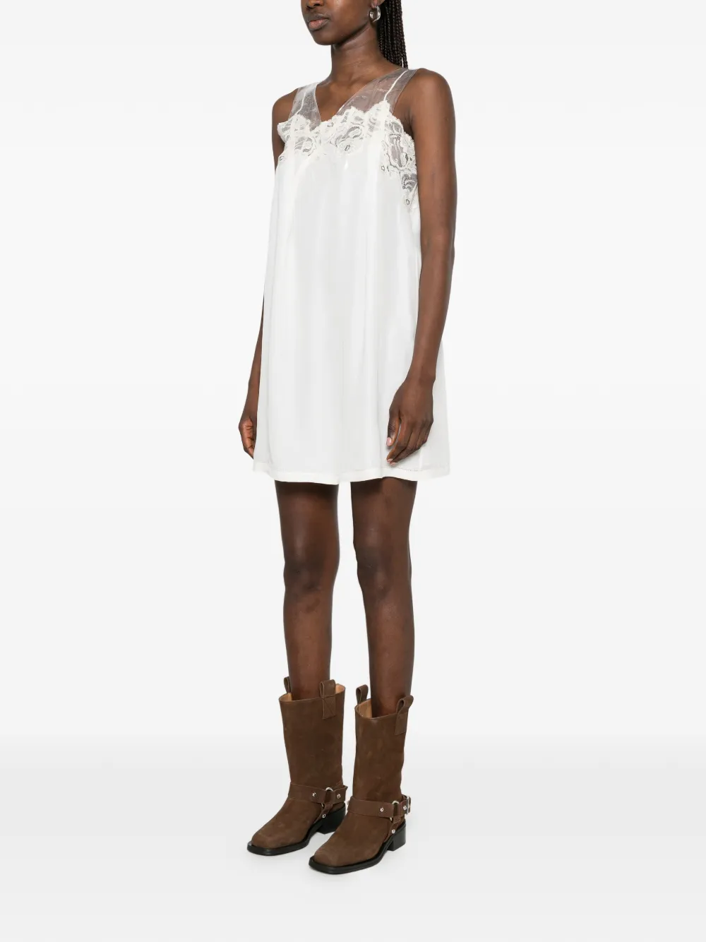 Maison Margiela Jurk met tulen laag en kanten afwerking Bruin