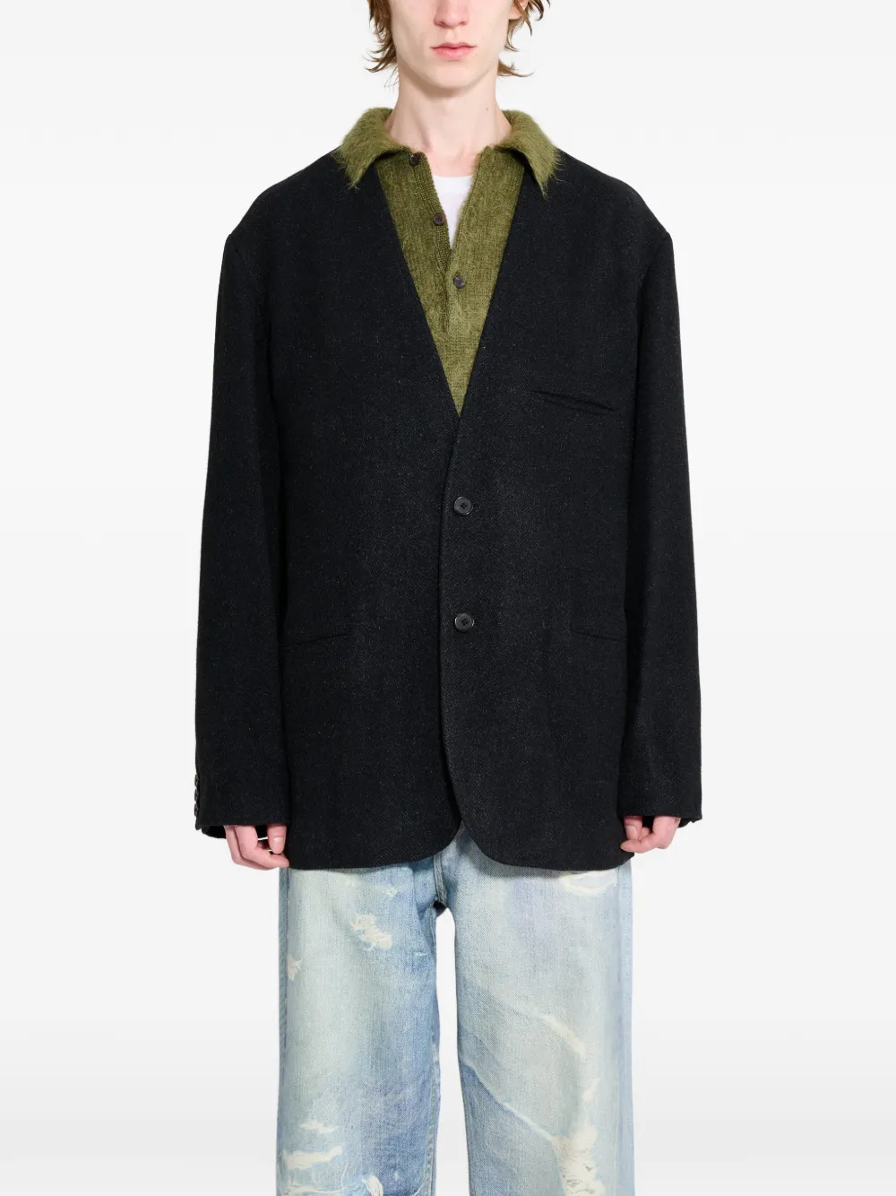 A.PRESSE tweed collarless blazer - Schwarz