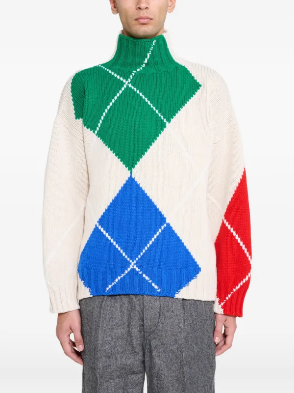 JW Anderson アーガイルニット タートルネックセーター | ニュートラル 