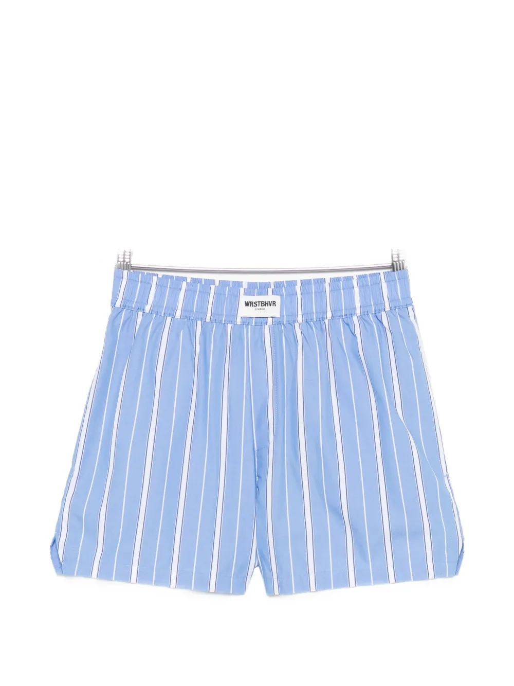 WRSTBHVR vertical-stripe logo-patch shorts - Blu