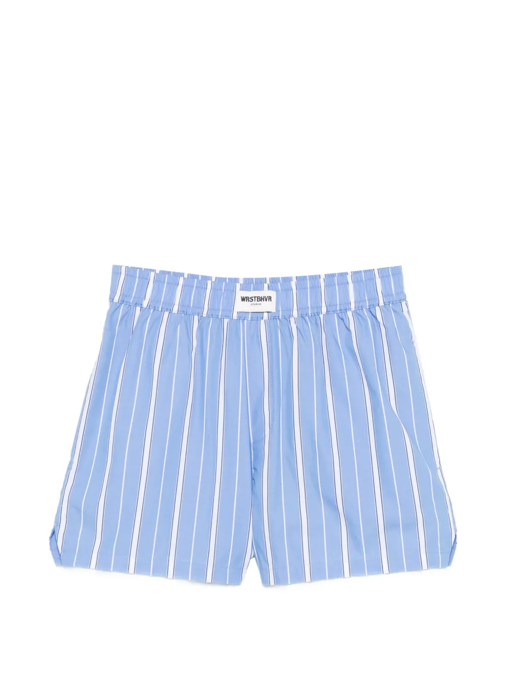 WRSTBHVR vertical-stripe logo-patch shorts - Blu