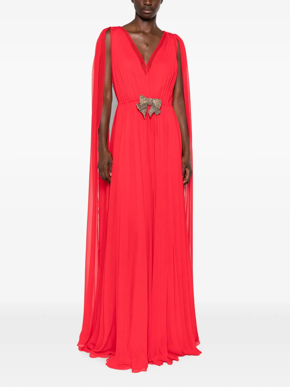 SILK LOVE & LACE Ilena geplooide jurk met capemouwen Rood
