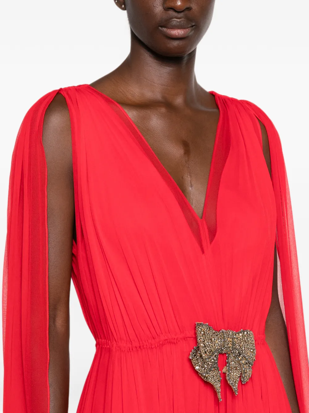 SILK LOVE & LACE Ilena geplooide jurk met capemouwen Rood