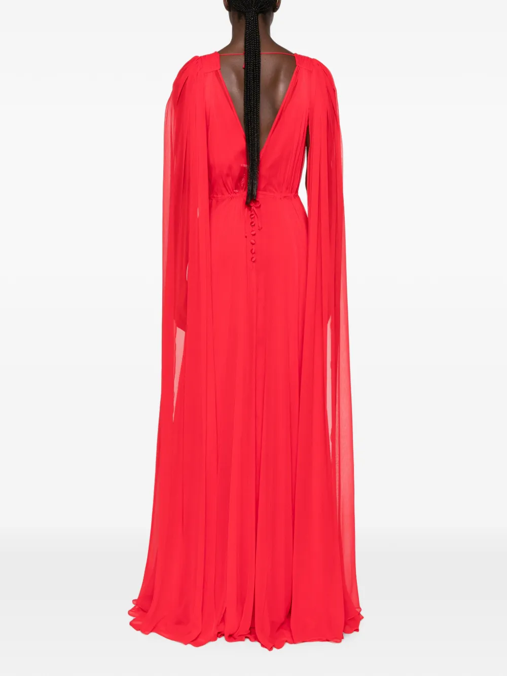 SILK LOVE & LACE Ilena geplooide jurk met capemouwen Rood