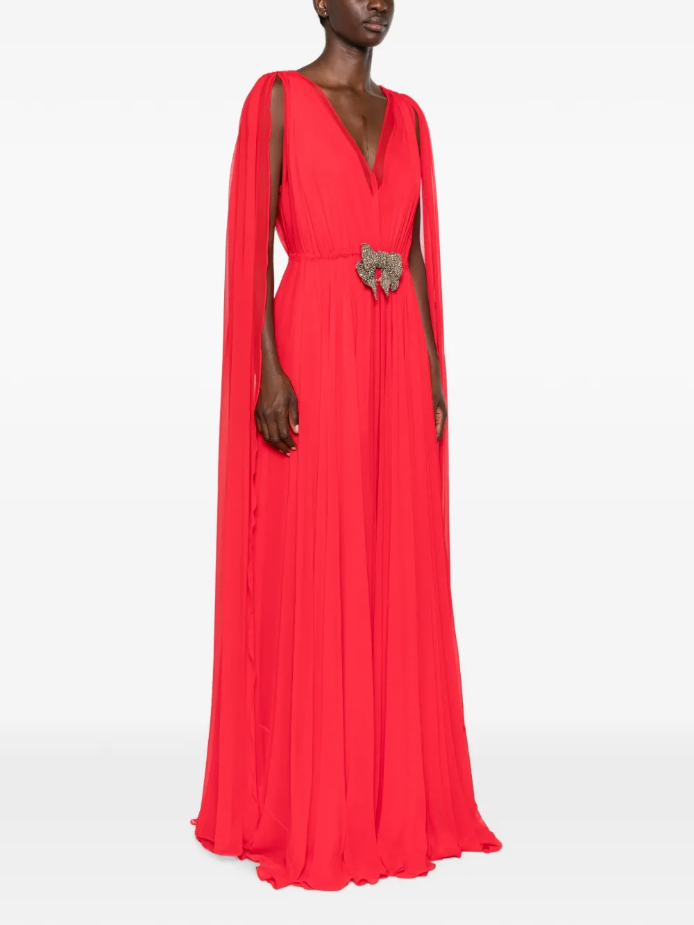 SILK LOVE & LACE Ilena geplooide jurk met capemouwen Rood