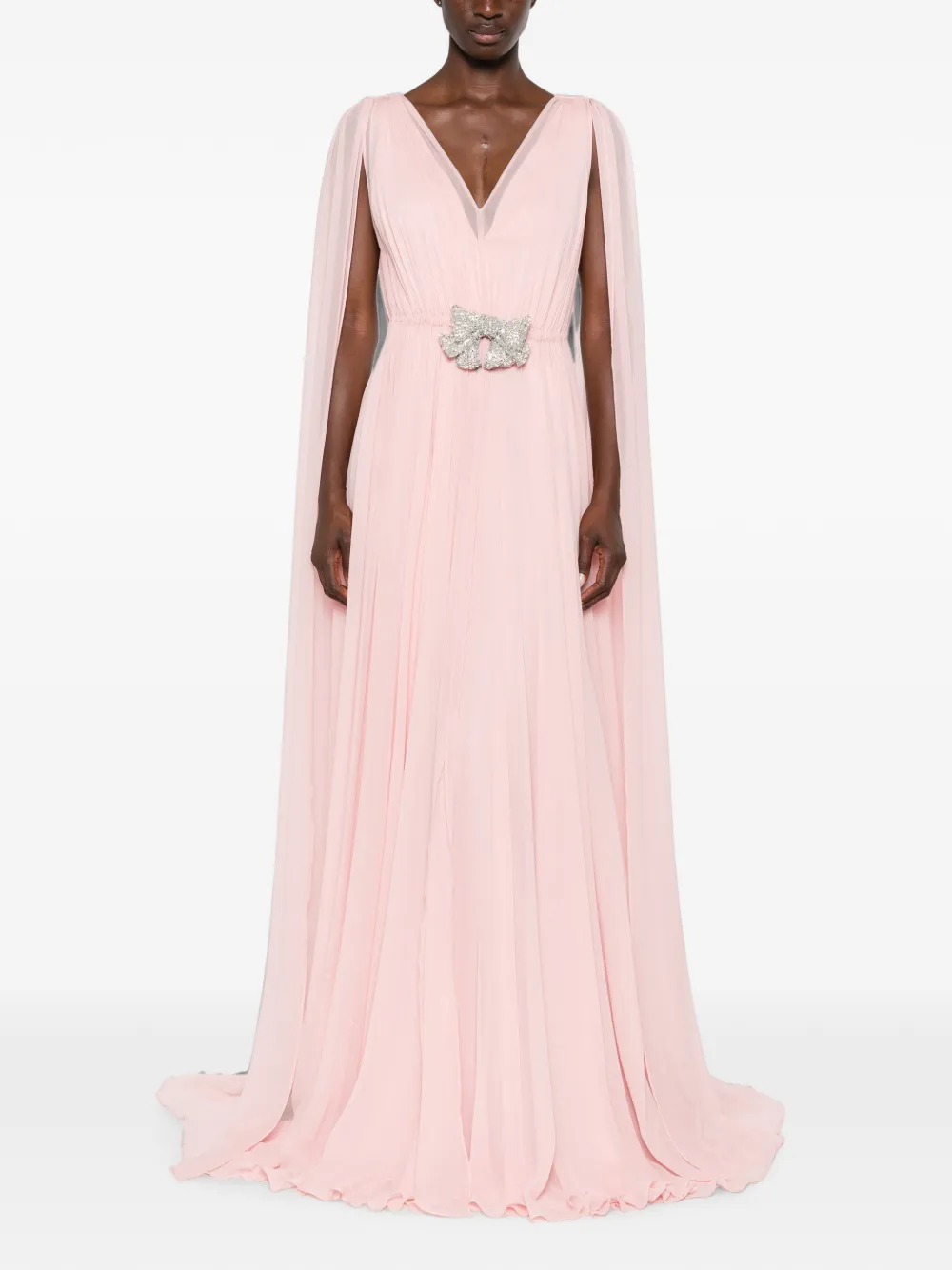 SILK LOVE & LACE Ilena maxi-jurk verfraaid met kristallen en capemouwen Roze