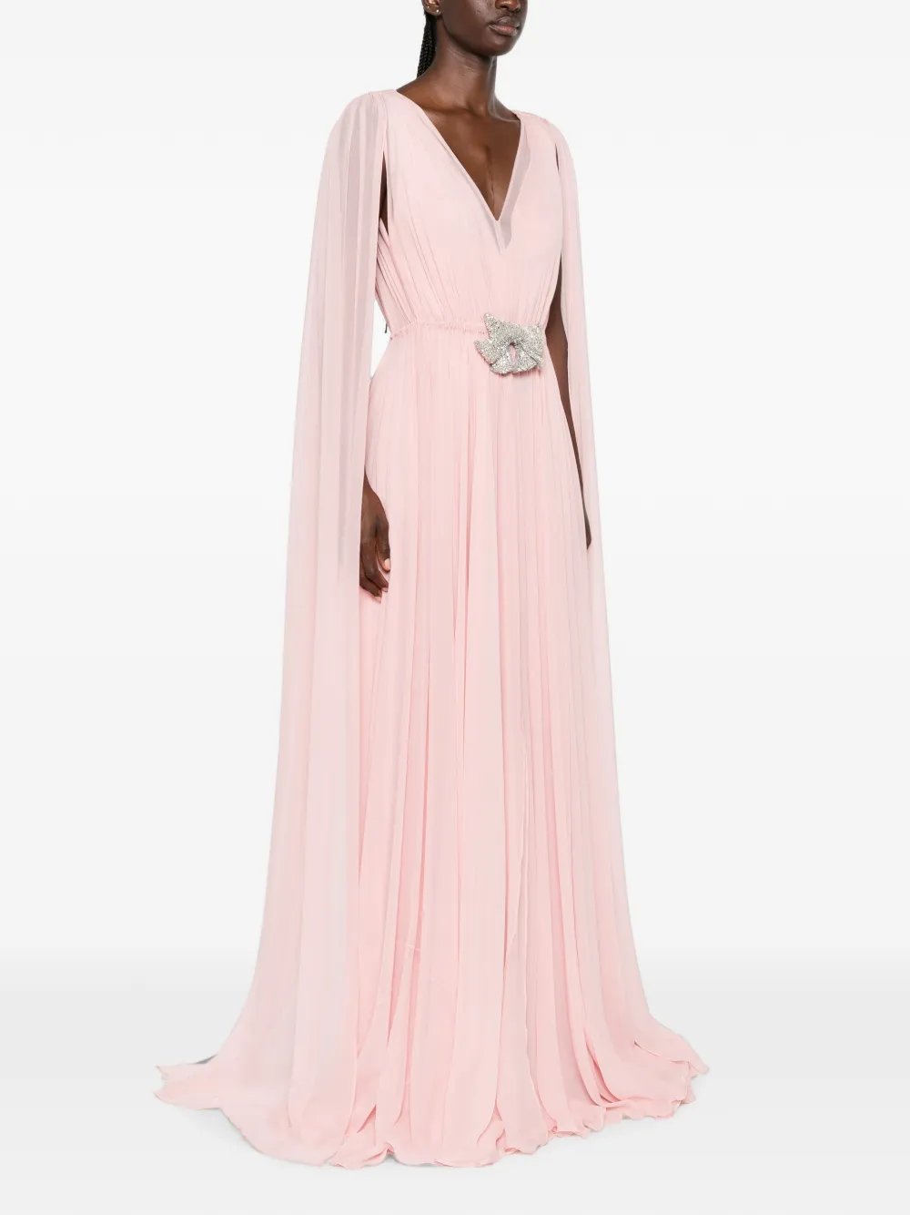 SILK LOVE & LACE Ilena maxi-jurk verfraaid met kristallen en capemouwen Roze