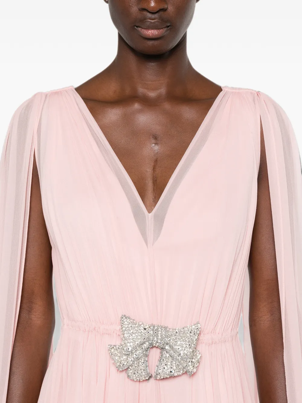 SILK LOVE & LACE Ilena maxi-jurk verfraaid met kristallen en capemouwen Roze