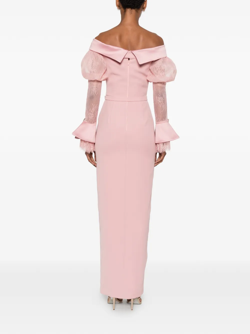 SILK LOVE & LACE Andrea off-shoulder maxi-jurk met kanten vlakken Roze
