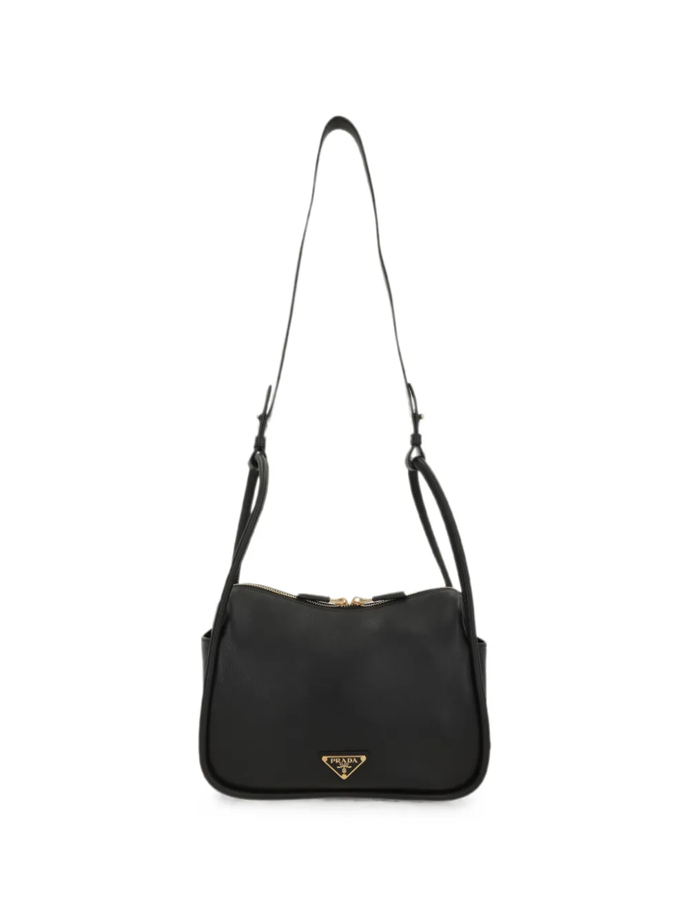 Prada logo-plaque leather shoulder bag - Nero
