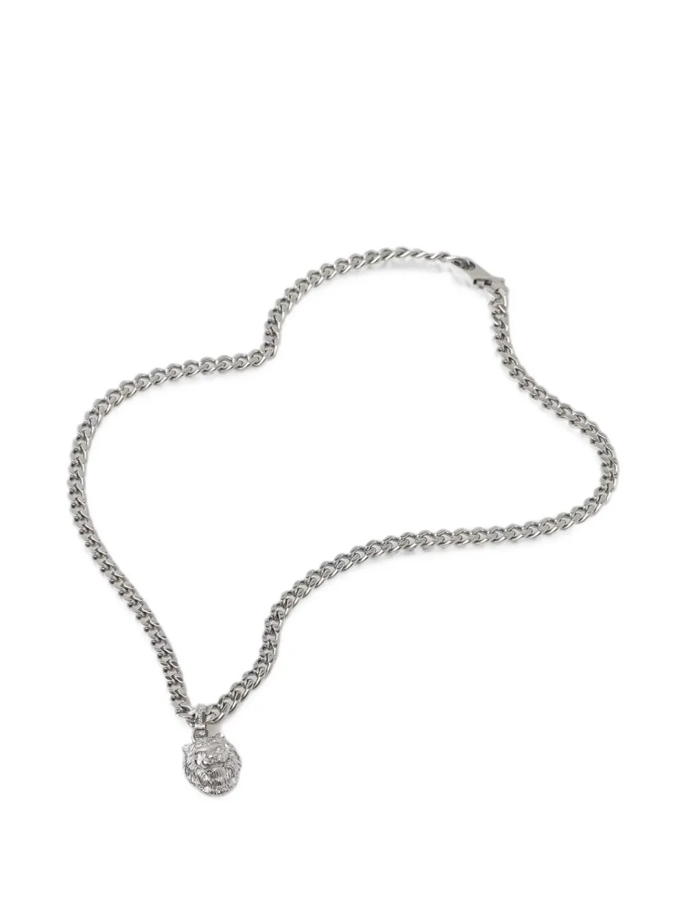 GUESS USA lion-pendant curb-chain necklace - Silber
