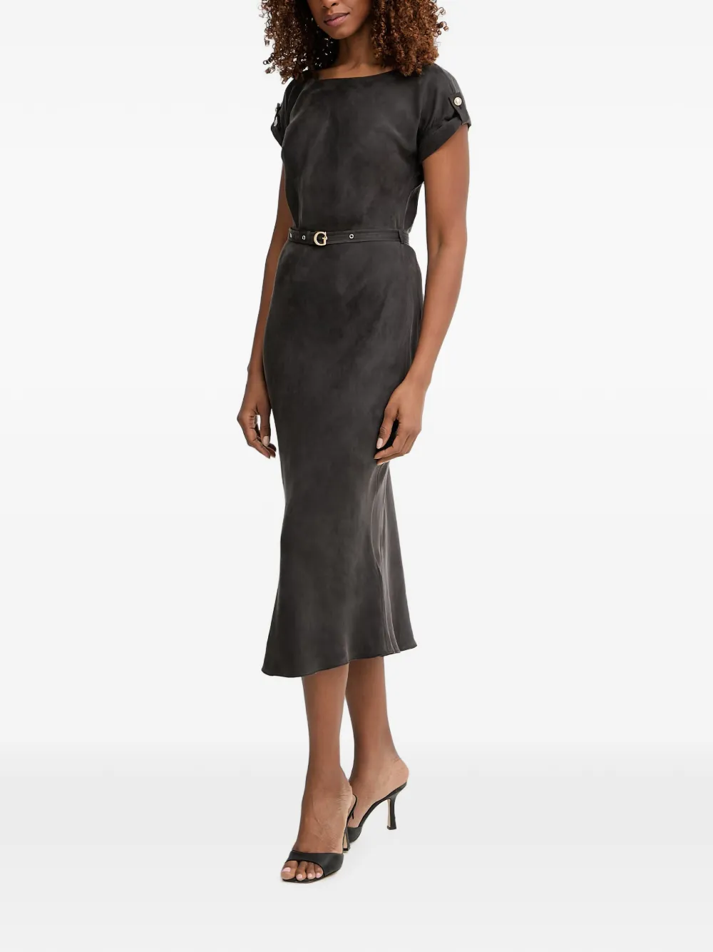 GUESS USA Midi-jurk met kapmouwen en ceintuur Zwart