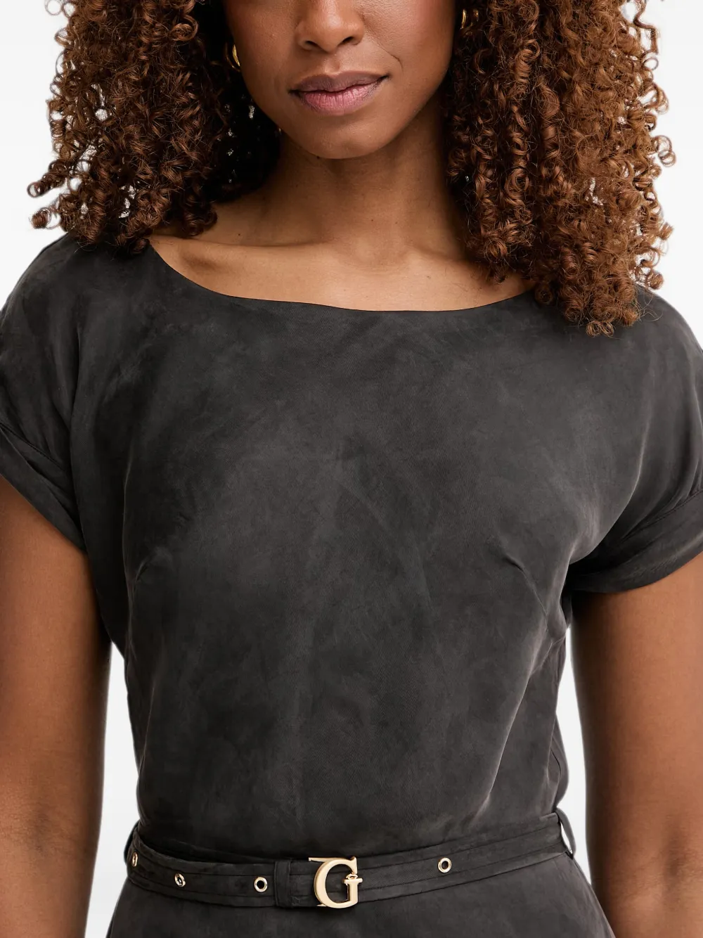 GUESS USA Midi-jurk met kapmouwen en ceintuur Zwart