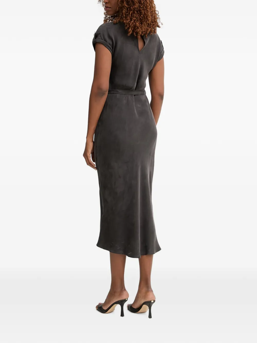GUESS USA Midi-jurk met kapmouwen en ceintuur Zwart