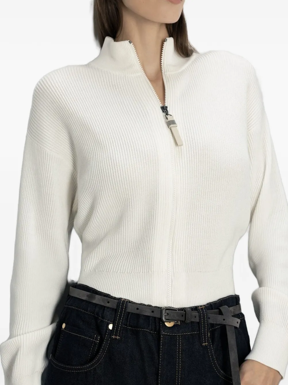 Brunello Cucinelli Katoenen Engels geribbeld vest met glanzende ritssluiting Beige