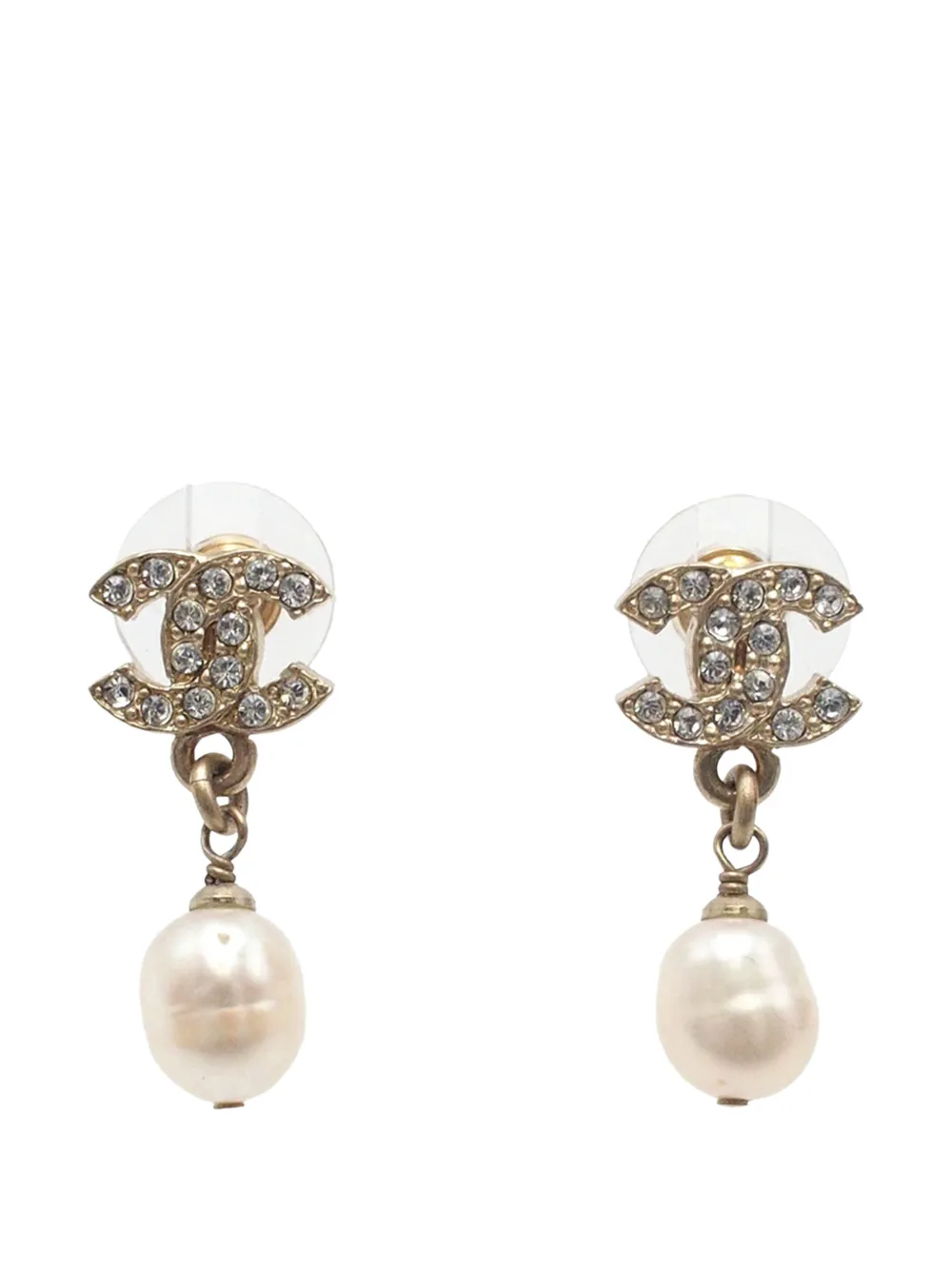 CHANEL Pre-Owned 2016 CC Gold Plated Crystal and Faux Pearl Push Back Earrings costume earrings - Oro
