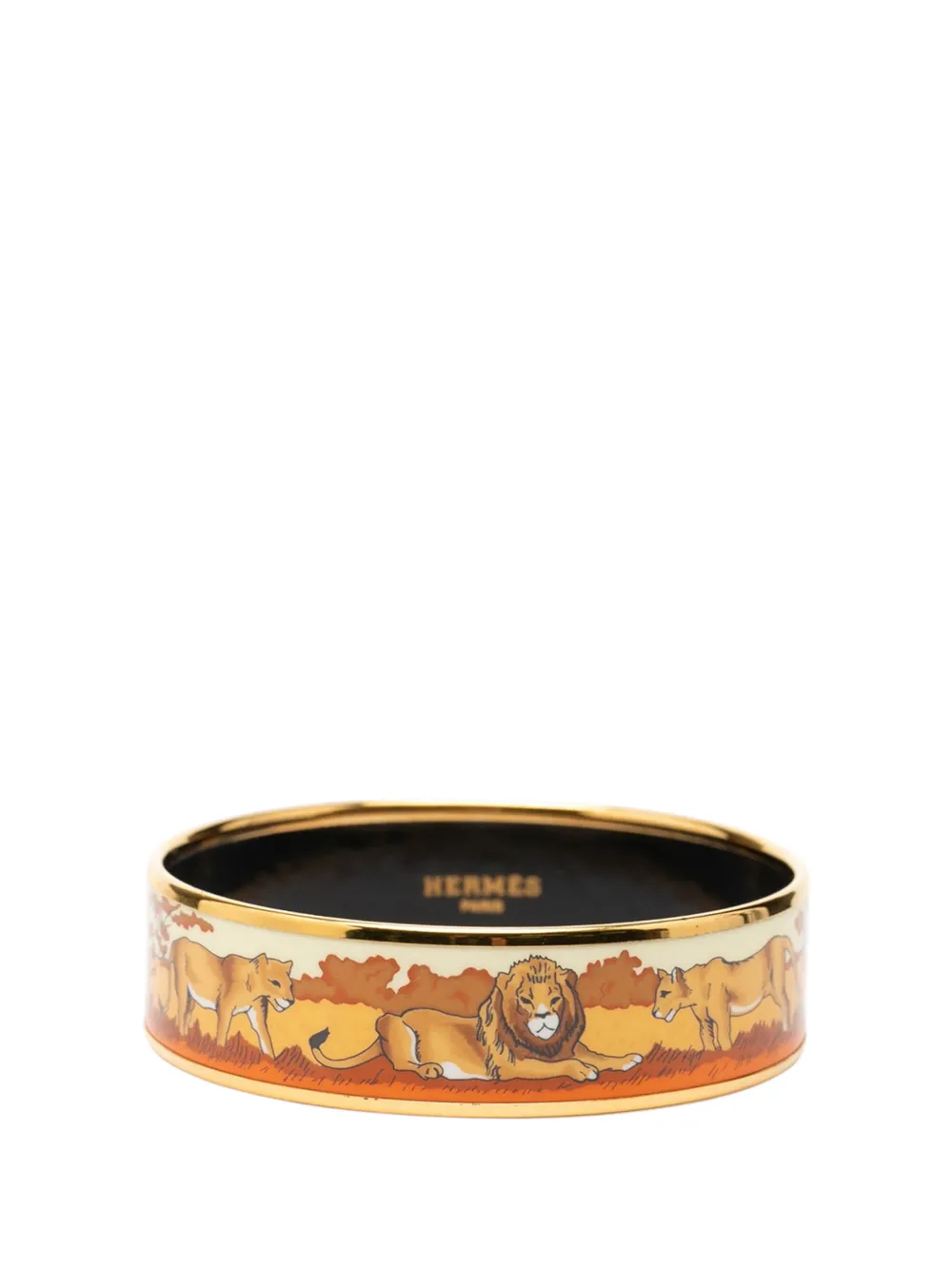 Hermès Pre-Owned 1990-2010 Wide Enamel Pride of Lions Bangle 62 costume bracelet - Gold