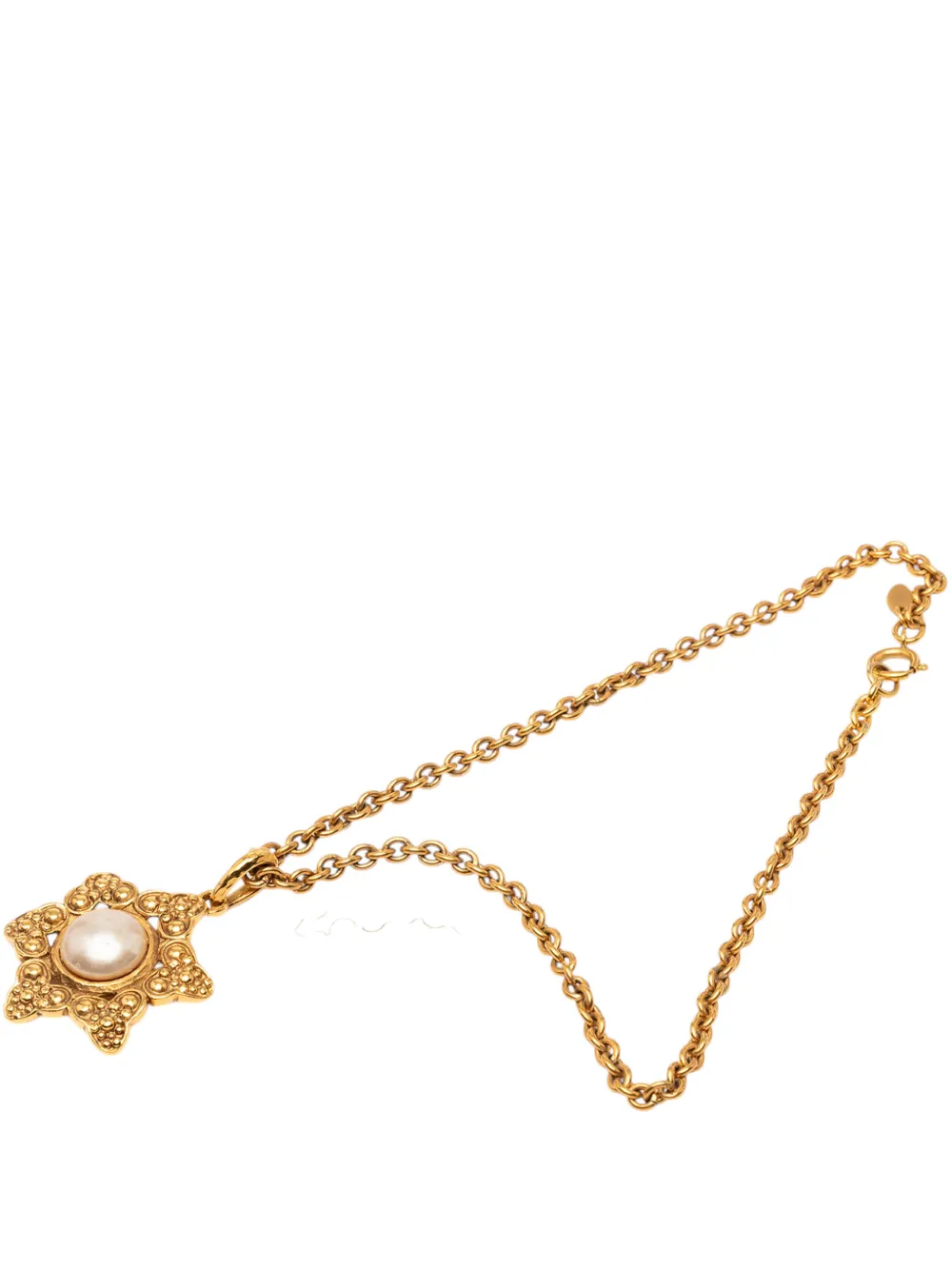 CHANEL Pre-Owned 1970-1980 Gold Plated Faux Pearl 6 Point Star Pendant Necklace costume necklace - Oro