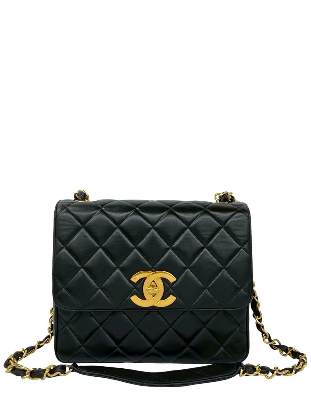 CHANEL Pre-Owned 1994-1996 Square XL Quilted Lambskin Single Flap crossbody bag - Nero