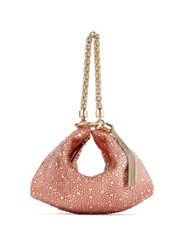 Jimmy Choo Callie Grapefruit Satin Clutch Bag with Degradé Crystals in Pink
