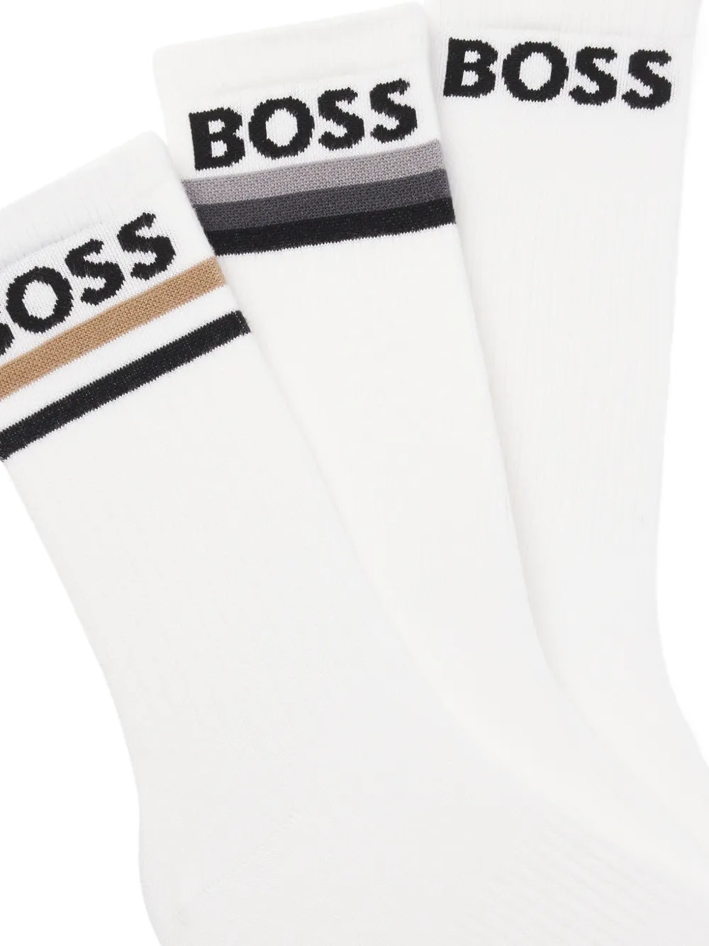 BOSS Drie paar gestreepte sokken met logo-intarsia Wit