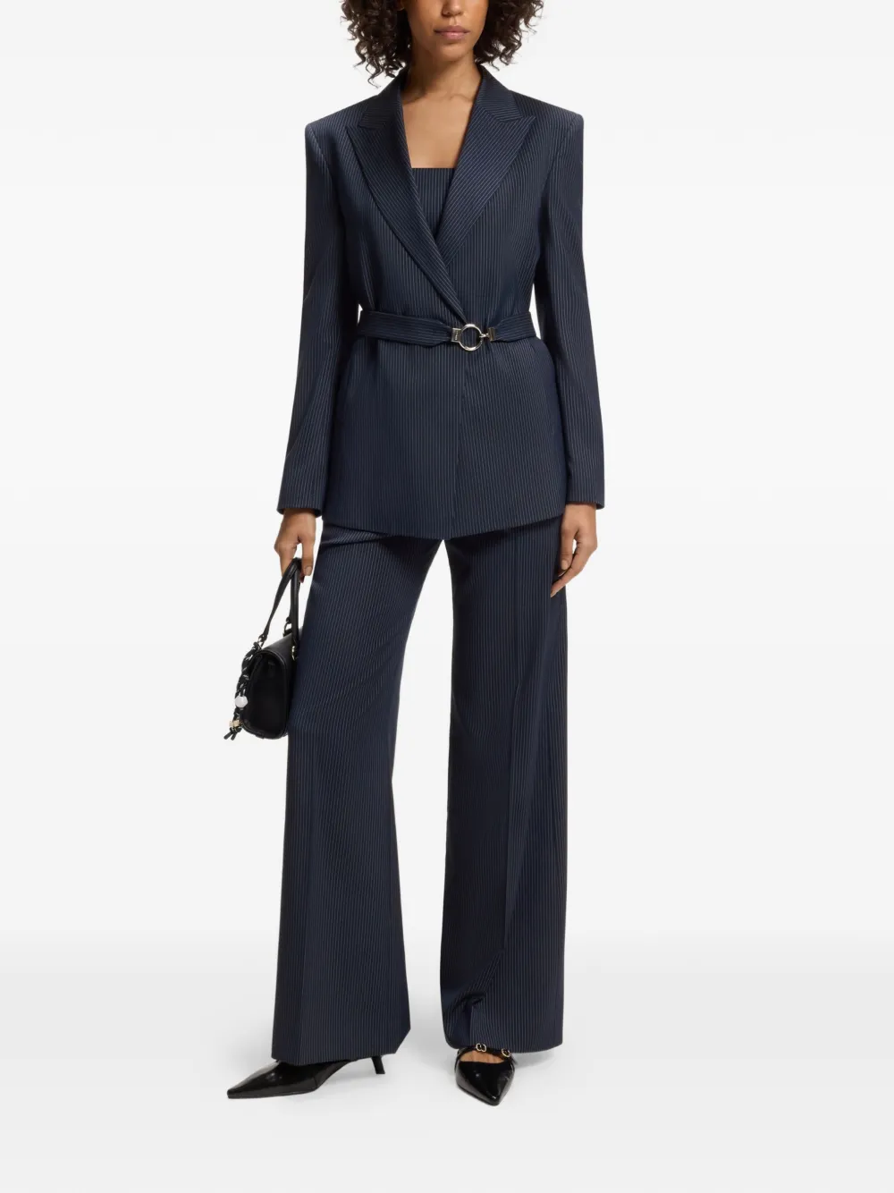 HUGO Blazer met krijtstreep en ceintuur Blauw