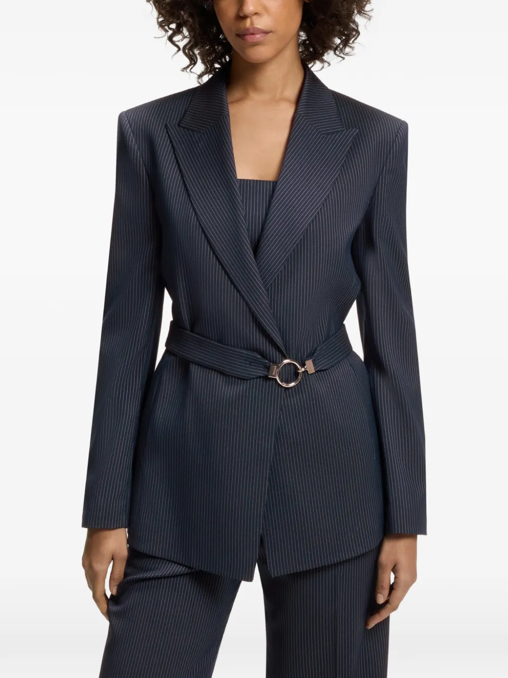 HUGO Blazer met krijtstreep en ceintuur Blauw