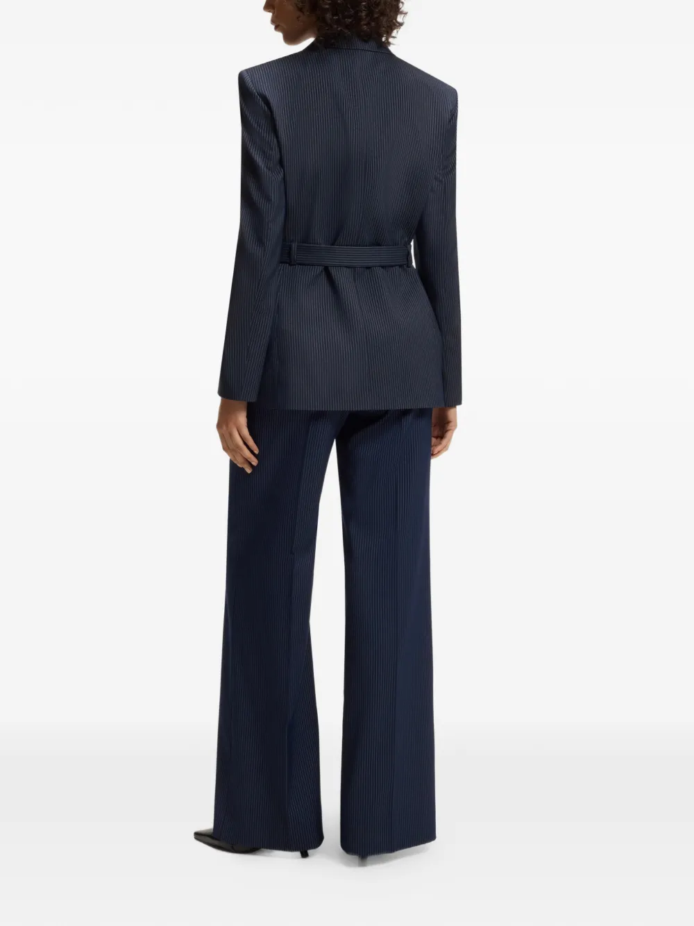 HUGO Blazer met krijtstreep en ceintuur Blauw