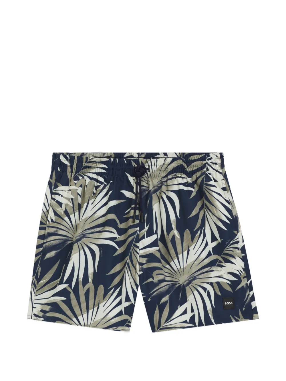 BOSS Badeshorts mit Palmenprint und Kordelzug - Grün
