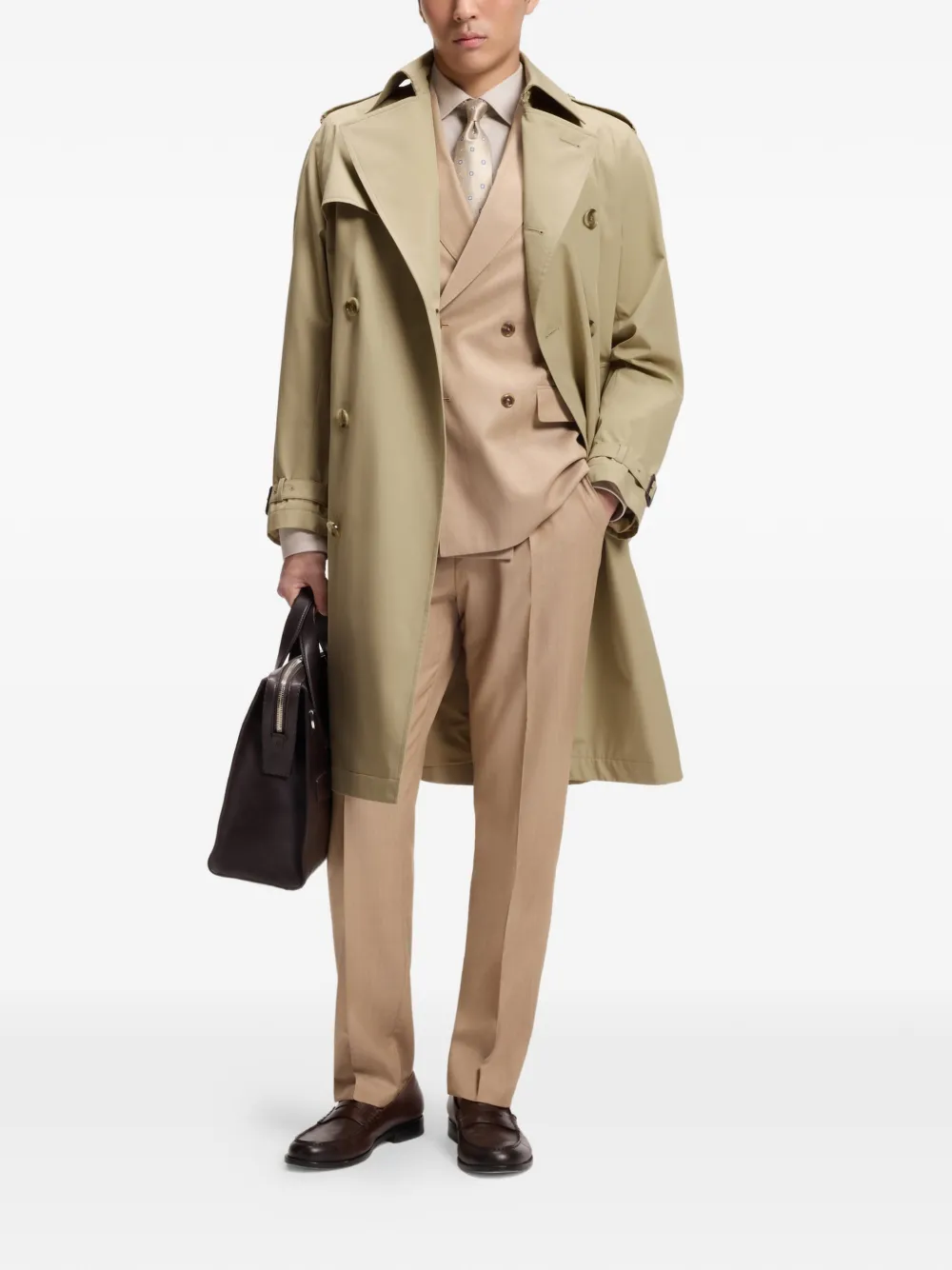 BOSS Trenchcoat met dubbele rij knopen Beige
