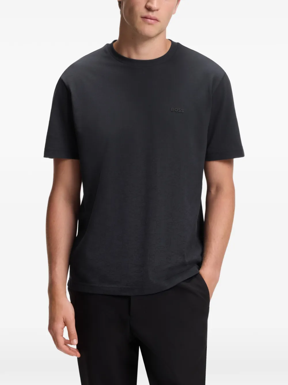 BOSS Katoenen piqué T-shirt met print Blauw