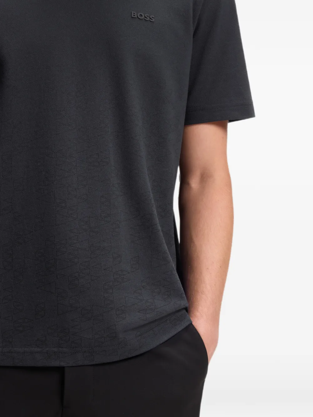 BOSS Katoenen piqué T-shirt met print Blauw
