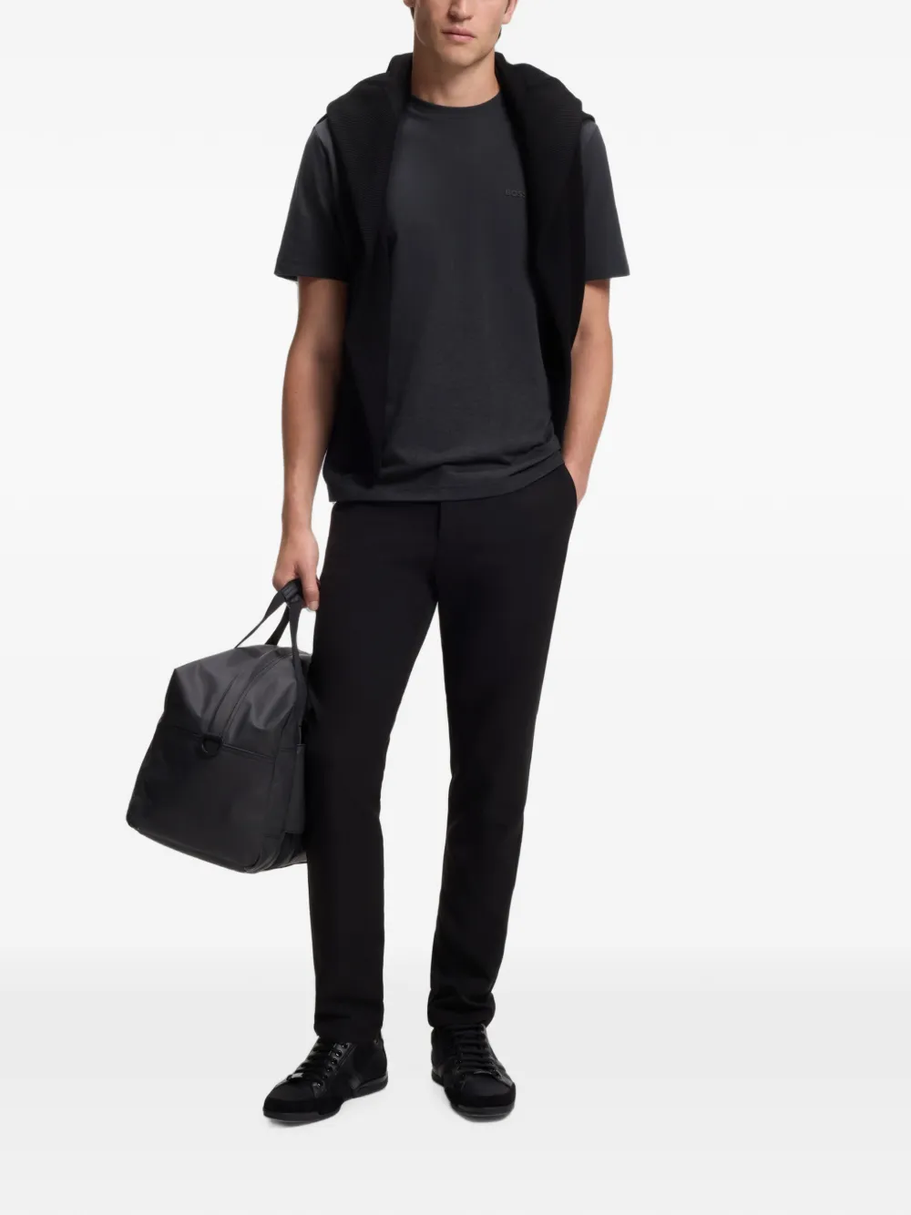 BOSS Katoenen piqué T-shirt met print Blauw